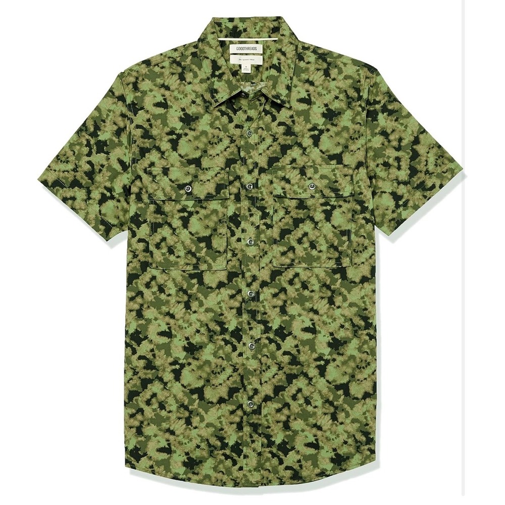 Men's Slim Fit Short Sleeve Two Pocket Utility Shirt Green Black Camo Size 2XLT
